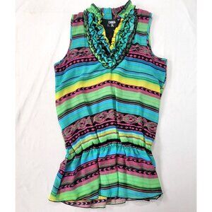 Emma K Women's Sleeveless Long Shirt Top Blue Green Fuchsia Bright NEW Small S